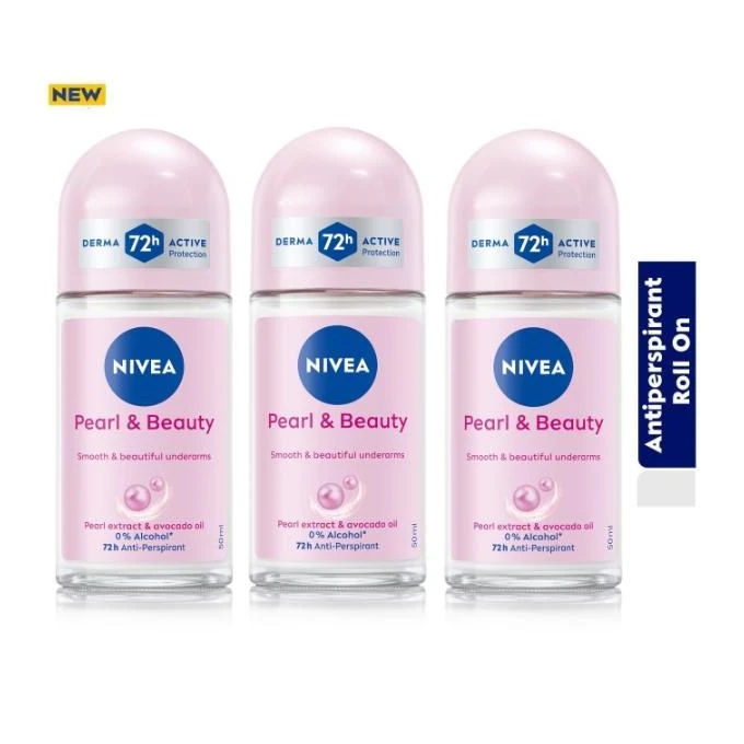 NIVEA Pearl & Beauty Anti-Perspirant Roll-on For Women 72h - 50ml (Pack Of 3)