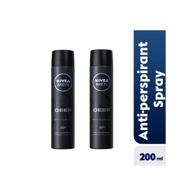 NIVEA Deep Anti-Perspirant Spray For Men 48h - 200ml (Pack Of 2)